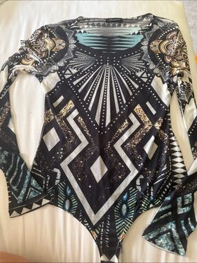 Black Geometric Long-Sleeve Bodysuit